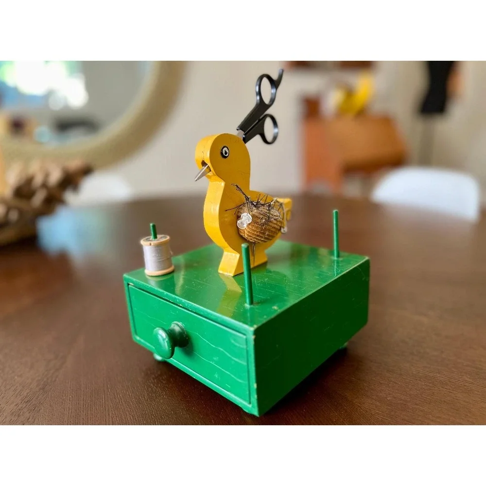 Vintage Handmade Duck Sewing Caddy Pincushion Thread Holder With Drawer
